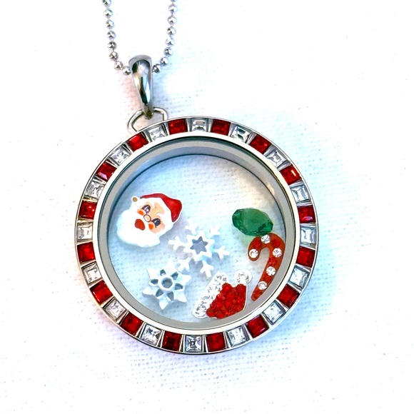 Christmas Candy Cane Silver Pendant Locket - Picture 1 of 3